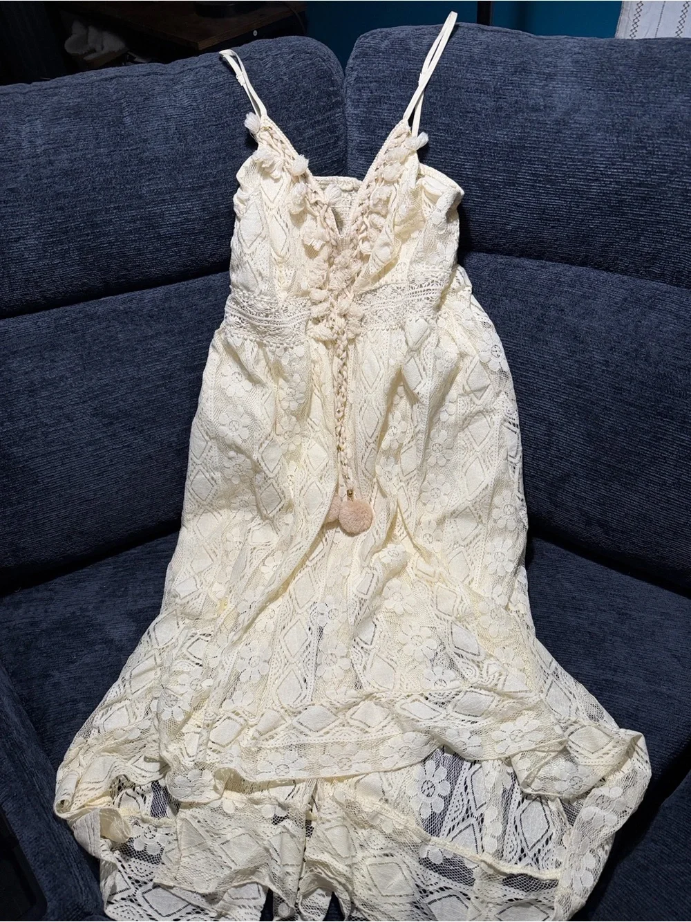 Cupshe Cream Lace Maxi Dress with Tassel Tie - Picture 6 of 8